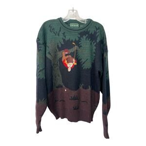 Vintage Campus Golf Sweater Men M Blue Embroidered Patch Crew Neck Tree Acrylic